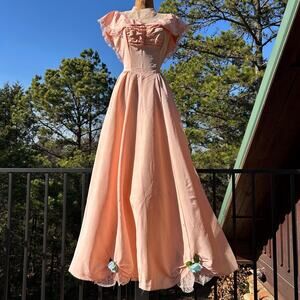 Vintage 30s/40s Pink Ruched Southern Belle Formal Evening Ball Gown M L